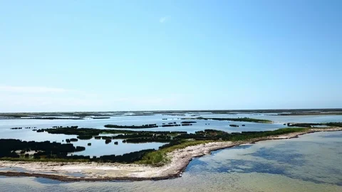 Aerial view of people on the shallow Stock Footage 121976743