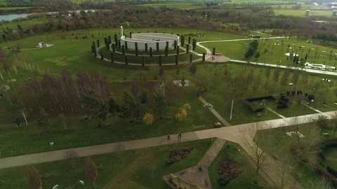 Aerial view of people walking through The National Arboretum, drone aerial 4K Stock Footage 101212923