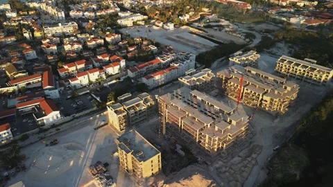 Aerial view perspective of construction site within tourist destination Stock Footage 272817482
