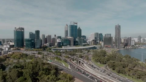 Aerial view of Perth CBD, Western Australia, capturing busy city streets Stock Footage 344218679