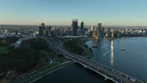 Aerial view of Perth skyscrapers and bridge, Australia. Stock Footage 320161797