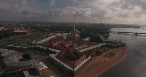 Aerial view of Peter and Paul Fortress in Saint-Petersburg morning Видео 68970899