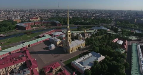 Aerial view of Peter and Paul Fortress in Saint-Petersburg morning 库存影片 68971880