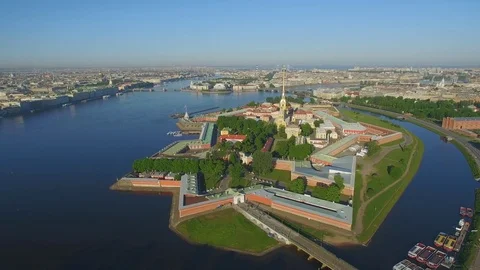 Aerial view of Peter and Paul Fortress Stock Footage 76807488