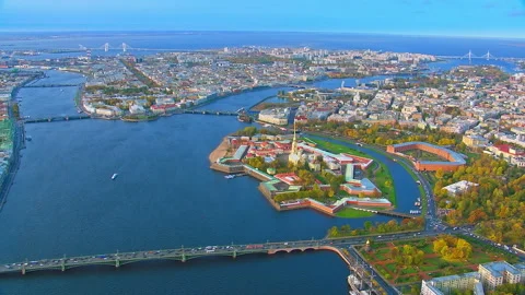 Aerial view of the Peter and Paul Fortress in Saint Petersburg Stock Footage 337009479