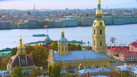 Aerial view of Peter and Paul Cathedral in Saint Petersburg, Russia Stock Footage 337009519