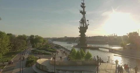 Aerial view of Peter the Great Statue Stock Footage 73324552