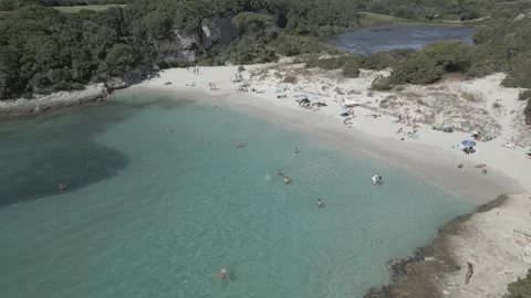 Aerial view of Petit Spur beach, Corsica, France Stock Footage 314726564