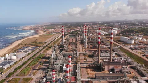 Aerial view of Petrol refinary in Leça da Palmeira - Portugal Stock Footage 158470795