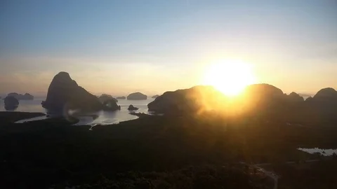 Aerial view of Phan-nga bay in sunrise, tropical view point. Stock Footage 82733242
