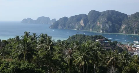 Aerial View of Phi Phi Don Hotels on Tropical Beach Iconic Island Travel Concept Stock-Footage 97084995