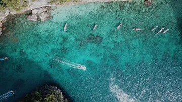 Aerial view of Phi Phi Island in Thailand. Maya Beach. Cinematic 4K. Stock Footage 85962249