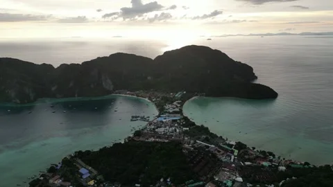 Aerial View of Phi Phi Island Isthmus in Koh Phi Phi, Thailand Stock Footage 334720721