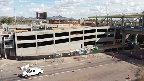 Aerial View of Phoenix Light Rail Construction Arizona Stock Footage 221009648