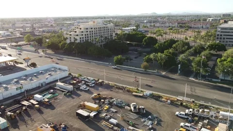 Aerial View Of Phoenix Light Rail Construction Arizona Stock Footage 242464351