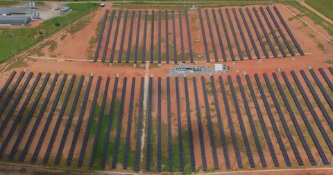 Aerial view of photovoltaic solar array in Santo Antônio do Monte Minas Gerais Stock Footage 335195089