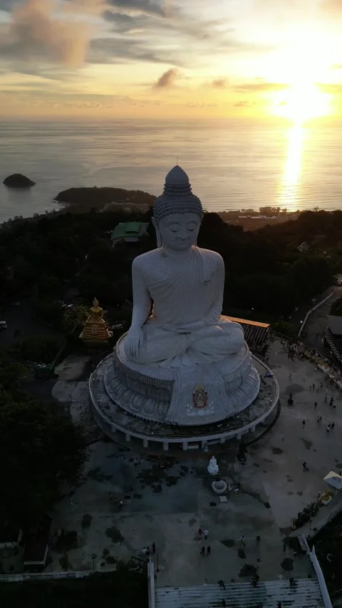 Aerial View of Phuket Big Buddha Statue in Phuket, Thailand Video stock 335583992