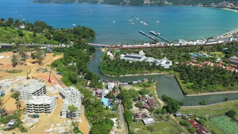 Aerial View of Phuket Resort Construction Beside Canal Stock Footage 341494898