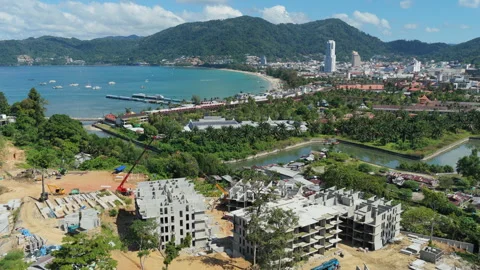 Aerial View of Phuket Resort Construction and Coastline Stock Footage 341506755
