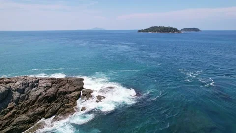 Aerial view phuket seashore Wave crashing on rocks at Laem promthep cape beautif Stock Footage 172303642