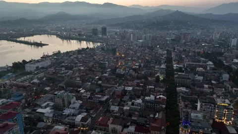 Aerial view of Piazza Batumi in the center of city. Early morning cityscape Vídeos de archivo 231402995