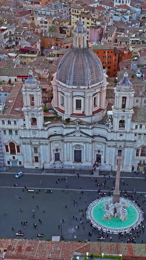 Aerial view of Piazza Navona at sunset. Rome, Italy Stock Footage 318001153