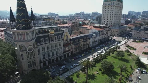 Aerial view of piazza square and astronomical clock in batumi, georgia Stock Footage 333471500