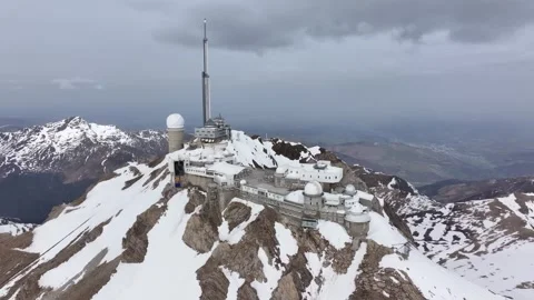 Aerial view of the Pic du Midi in the Pyrenees in winter by drone 01 Видео 291936765