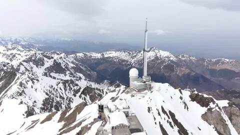 Aerial view of the Pic du Midi in the Pyrenees in winter by drone 06 Video stock 291937196