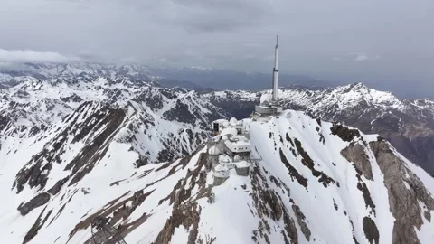 Aerial view of the Pic du Midi in the Pyrenees in winter by drone 08 Stock Footage 291937358