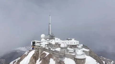 Aerial view of the Pic du Midi in the Pyrenees in winter by drone 09 Stock Footage 291937463