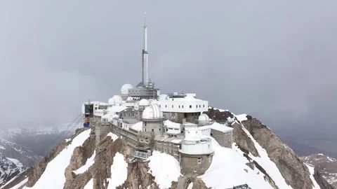 Aerial view of the Pic du Midi in the Pyrenees in winter by drone 10 Stock Footage 291937486