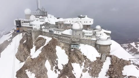 Aerial view of the Pic du Midi in the Pyrenees in winter by drone 15 Stock Footage 291937622
