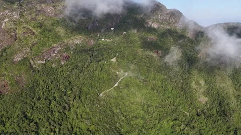 Aerial view of Pico da Caledonia and lush mountains, Brazil. Stock Footage 345668678