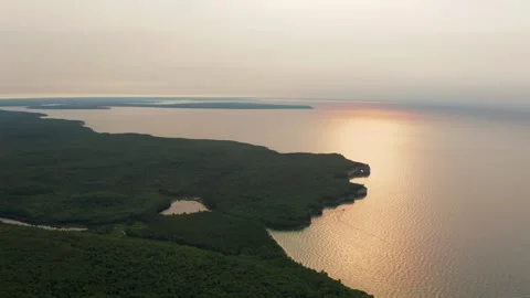 Aerial View Of Pictured Rocks Cliffs Formations In National Lakeshore, Michigan Stockbeeldmateriaal 347743089