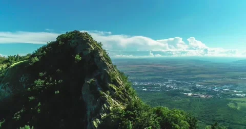 Aerial view of picturesque cliffs and green mountain slopes outside the city. 스톡 동영상 158401345