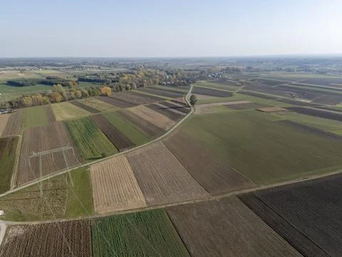 Aerial view of picturesque patchwork fields in the countryside, showcasing 스톡 사진