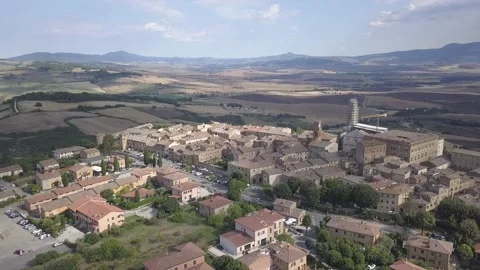 Aerial view of Pienza, Tuscany, Val d'Orcia, Italy Stock Footage