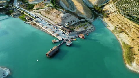 Aerial view of the pier in a bay Stock Footage 258383152