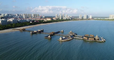 Aerial View of Pier at Beach Stock Footage 102255256