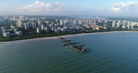 Aerial View of Pier at Beach Stock Footage 102256167