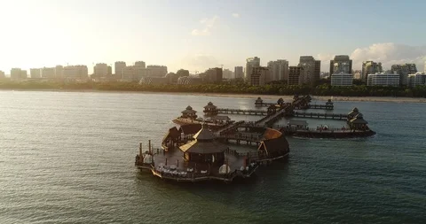 Aerial View of Pier at Beach Stock Footage 102257838