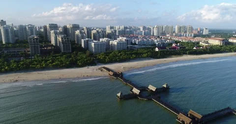 Aerial View of Pier at Beach Stock Footage 102653306