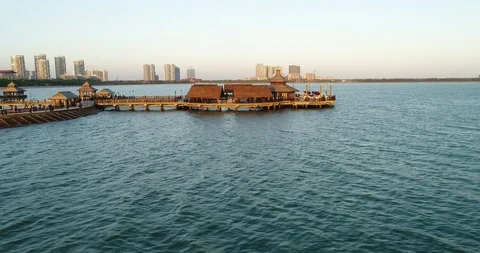 Aerial View of Pier at Beach Stock Footage 103532597