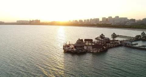 Aerial View of Pier at Beach Stock Footage 103533065