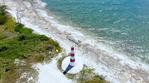 Aerial View of Pinders Point Lighthouse Shore, Grand Bahama, Bahamas Stock Footage 106337123