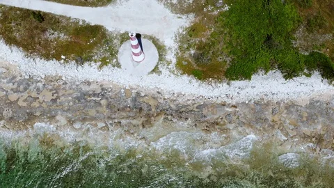 Aerial View of Pinders Point Lighthouse Shore, Grand Bahama, Bahamas Stock Footage 106338312