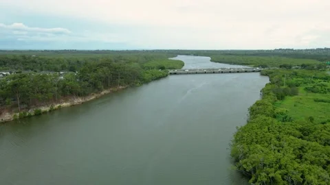 Aerial View of Pine River Overpass – Gateway Motorway Stock Footage 151658491