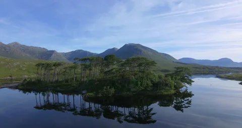Aerial view of Pine Trees Island, Derryclare Lough - Lake, Galway, Ireland Stock-Footage 148749322