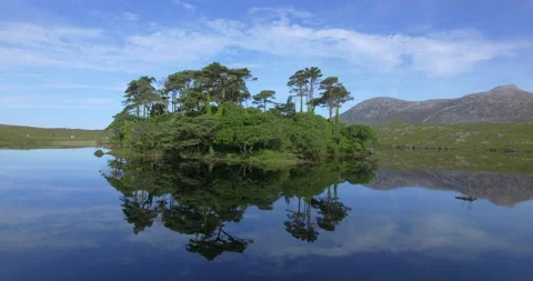 Aerial view of Pine Trees Island, Derryclare Lough - Lake, Galway, Ireland Stock-Footage 148752816